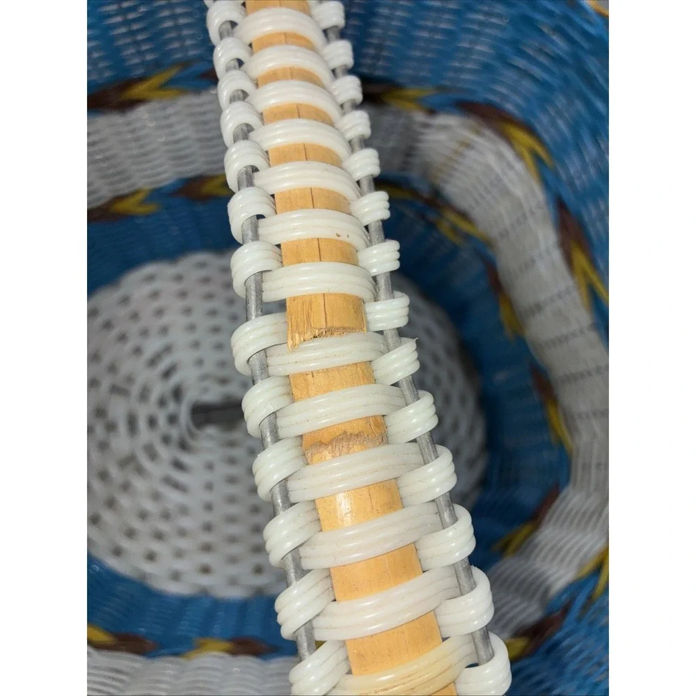 Basket‎ Wire Frame Vinyl Blue Native Southwest Woven MCM 14x12x11